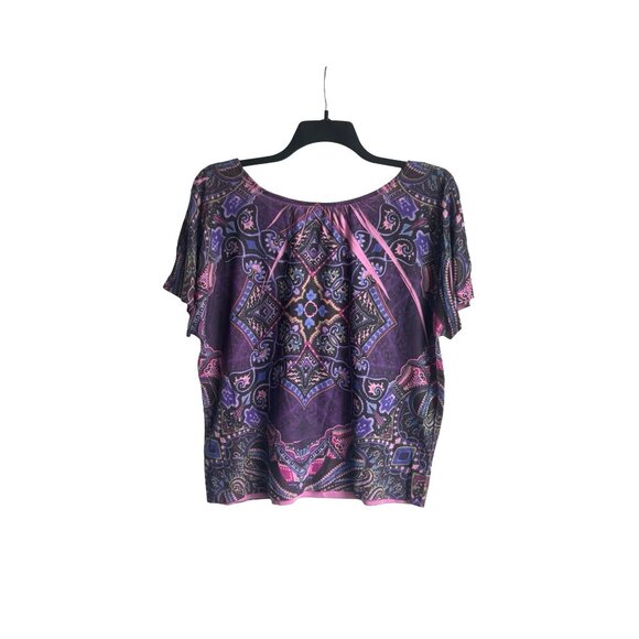 Westbound Top Womens PL Petite Large Scoop Neck Cold Shoulder Purple Print New - Picture 4 of 6